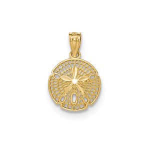 14k Yellow Gold Filigree Sand Dollar Pendant, 13mm (1/2 Inch)