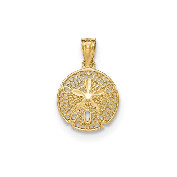 14k Yellow Gold Filigree Sand Dollar Pendant, 13mm (1/2 Inch)