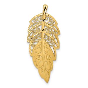 14k Yellow Gold Filigree and Diamond Cut Leaf Pendant