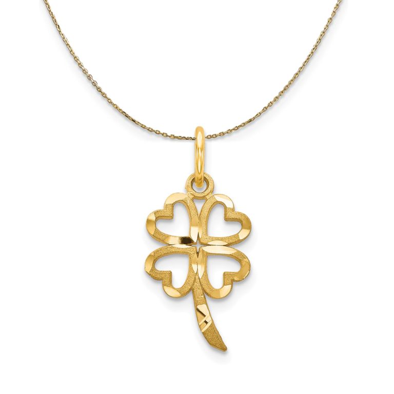 14k Yellow Gold Four Leaf Clover Charm Necklace - 16 Inch