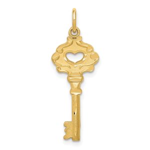 14k Yellow Gold Heart Cutout Key Charm