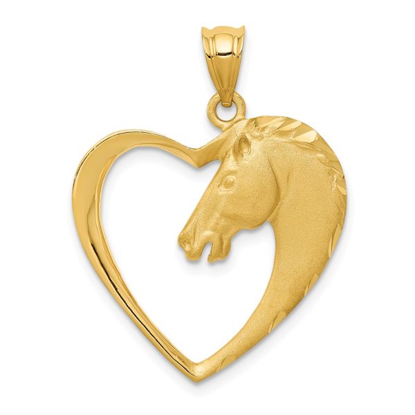 14k Yellow Gold Horse Head and Heart Pendant, 22mm