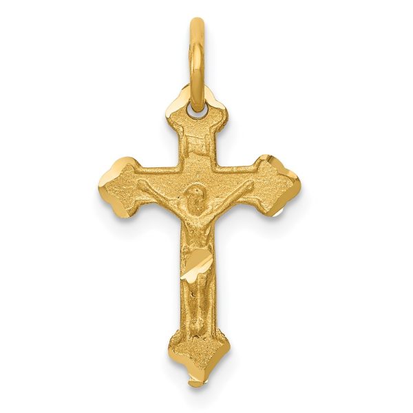 14k Yellow Gold, INRI Budded Crucifix Charm