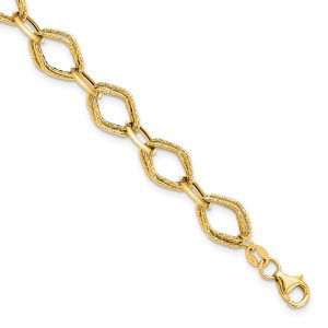 14k Yellow Gold Italian 8mm Polished Textured Chain Bracelet, 7.5 Inch