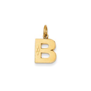 14k Yellow Gold, Julia Collection, Small Satin Block Initial B Pendant