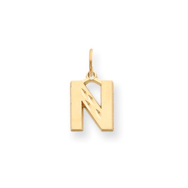 14k Yellow Gold, Julia Collection, Small Satin Block Initial N Pendant