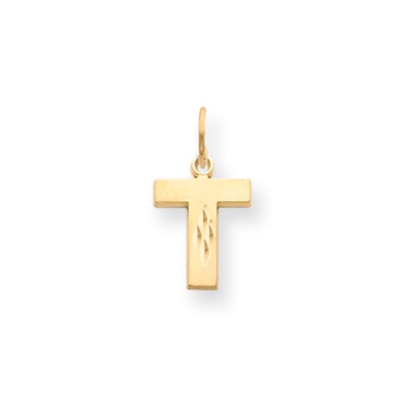 14k Yellow Gold, Julia Collection, Small Satin Block Initial T Pendant