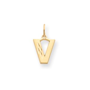 14k Yellow Gold, Julia Collection, Small Satin Block Initial V Pendant