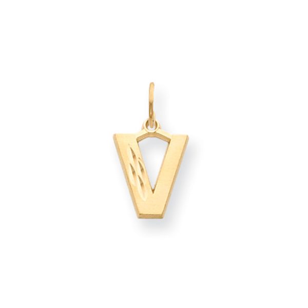 14k Yellow Gold, Julia Collection, Small Satin Block Initial V Pendant