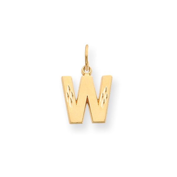 14k Yellow Gold, Julia Collection, Small Satin Block Initial W Pendant