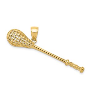 14k Yellow Gold Large 3D Lacrosse Stick Pendant