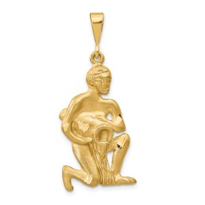 14k Yellow Gold Large Aquarius the Water Bearer Zodiac Pendant