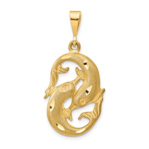 14k Yellow Gold Large Pisces the Fish Zodiac Pendant