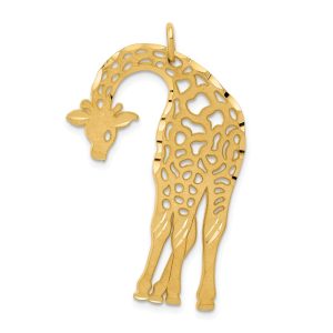 14k Yellow Gold Large Satin and Diamond Cut Giraffe Pendant