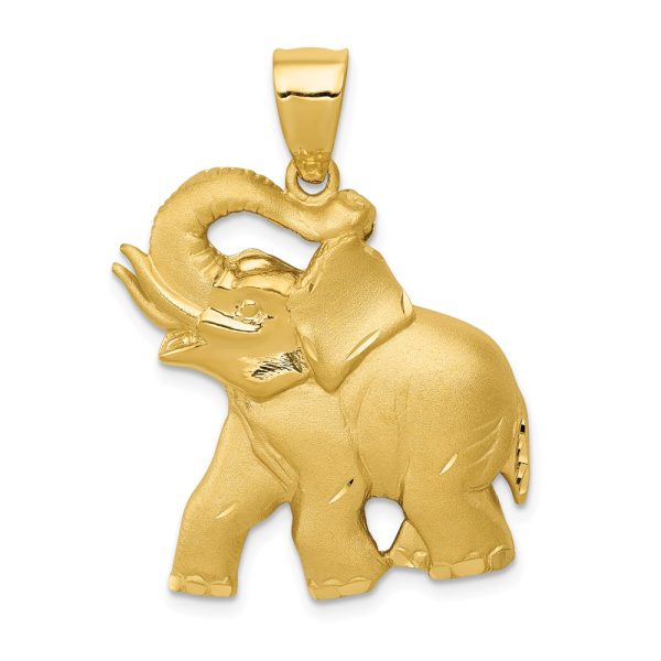 14k Yellow Gold Large Trumpeting Elephant Pendant