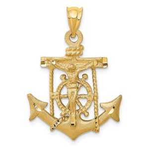 14k Yellow Gold Mariners Crucifix Cross Pendant, 20 x 31mm