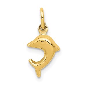 14k Yellow Gold Mini 3D Hollow Dolphin Charm