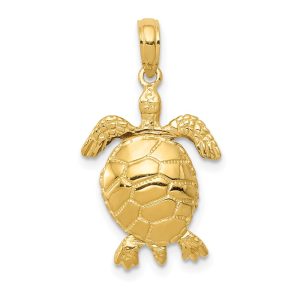 14k Yellow Gold Moveable 3D Sea Turtle Pendant