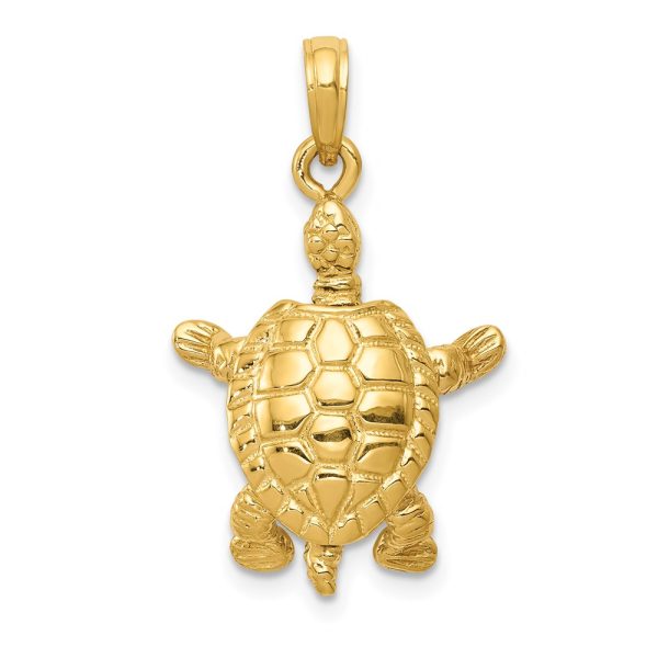 14k Yellow Gold Moveable 3D Turtle Pendant