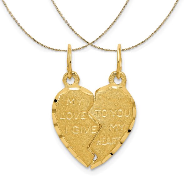 14k Yellow Gold My Love Heart Set of 2 Charms Necklace - 16 Inch