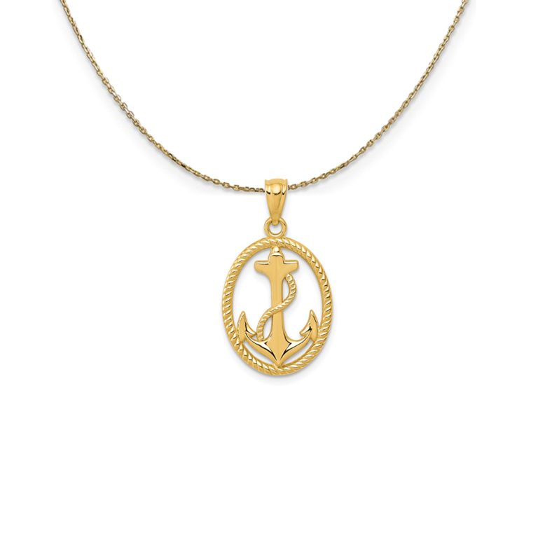 14k Yellow Gold Oval Anchor with Rope (25mm) Necklace - 18 Inch