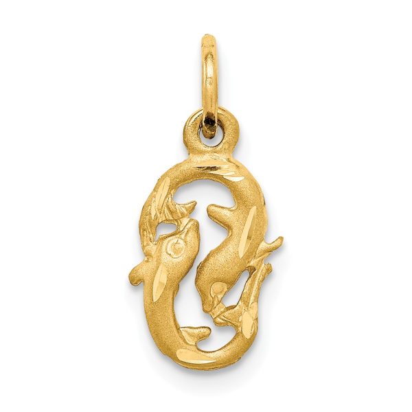 14k Yellow Gold Pisces the Fish Zodiac Satin and Diamond Cut Charm