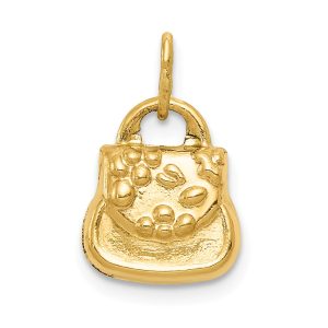 14k Yellow Gold Polished 3D Purse Charm, 10mm