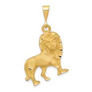 14k Yellow Gold Polished Diamond Cut Lion Pendant