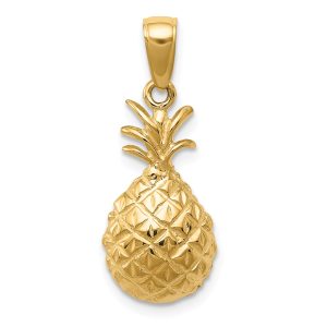 14k Yellow Gold Polished Diamond Cut Pineapple Pendant