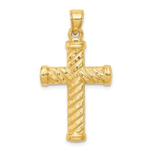 14k Yellow Gold Polished Reversible Rope Cross Pendant