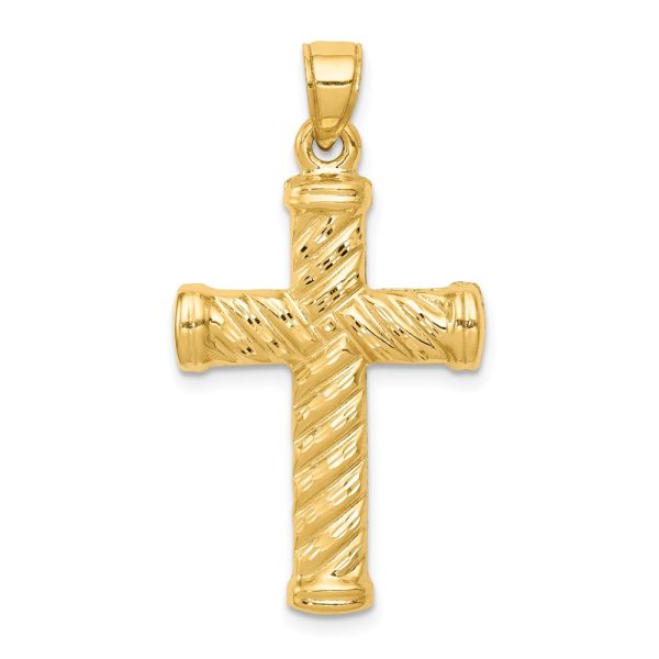 14k Yellow Gold Polished Reversible Rope Cross Pendant