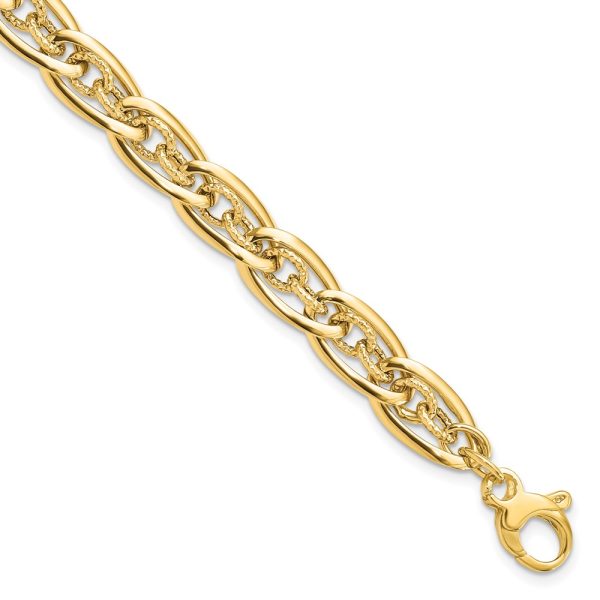 14k Yellow Gold Polished & D/C Graduated Fancy Chain Bracelet, 8 Inch