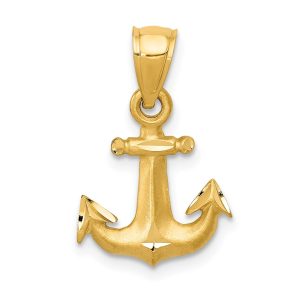 14k Yellow Gold Satin Anchor Pendant