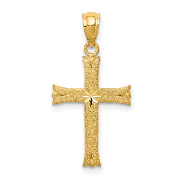 14k Yellow Gold Satin Budded Cross Pendant