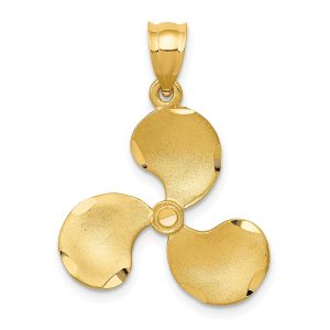 14k Yellow Gold Satin Diamond Cut Propeller Pendant