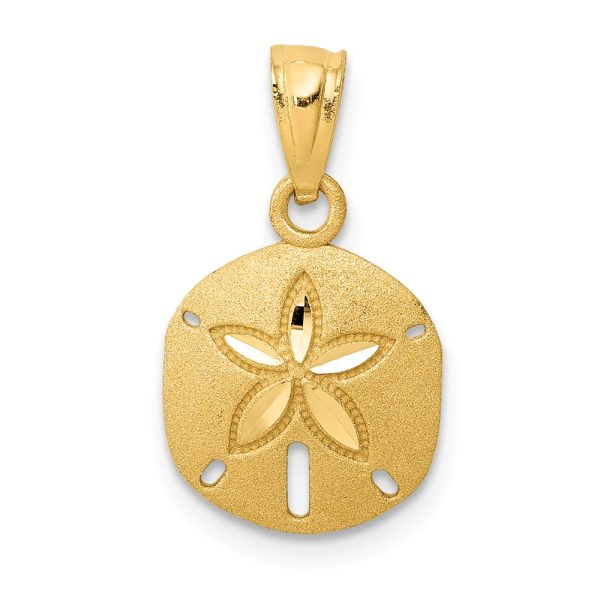 14k Yellow Gold Satin & Diamond-Cut Sand Dollar Pendant, 10mm