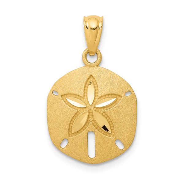 14k Yellow Gold Satin & Diamond-Cut Sand Dollar Pendant, 13mm