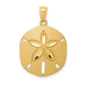 14k Yellow Gold Satin & Diamond-Cut Sand Dollar Pendant, 17mm