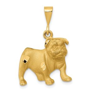 14k Yellow Gold Satin and Diamond Cut 2D Bulldog Pendant