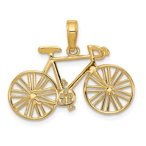 14k Yellow Gold Satin and Diamond Cut Bicycle Pendant