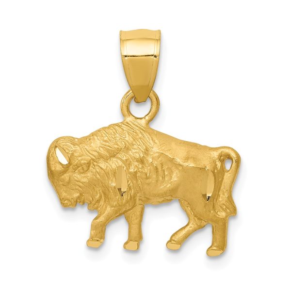 14k Yellow Gold Satin and Diamond Cut Buffalo Pendant