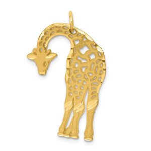 14k Yellow Gold Satin and Diamond Cut Giraffe Pendant