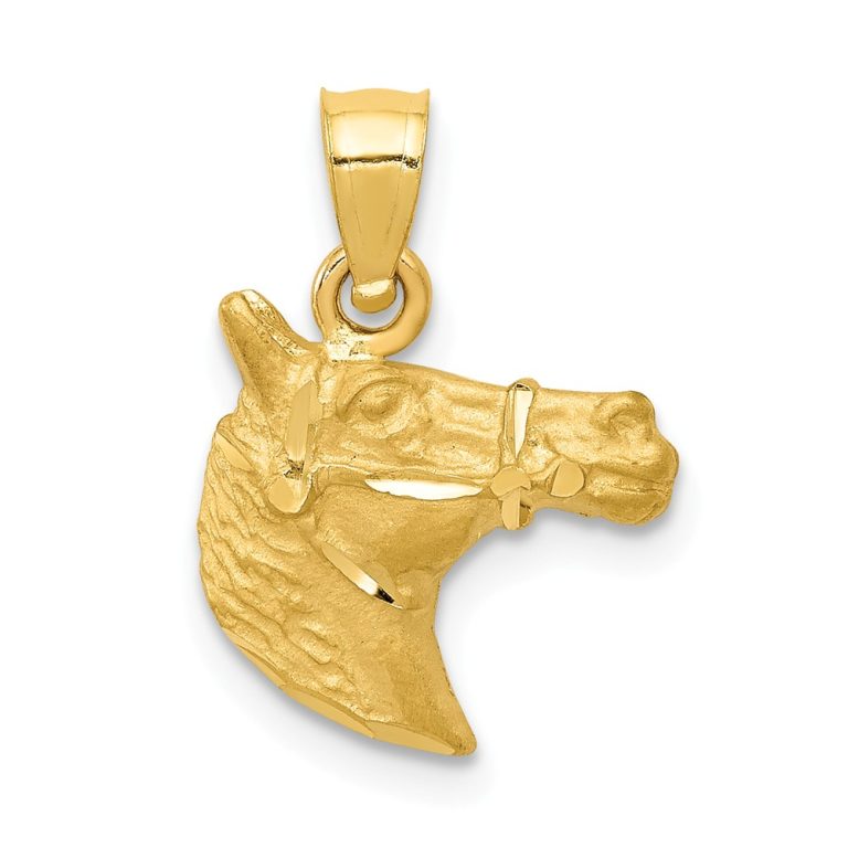 14k Yellow Gold Satin and Diamond Cut Horse Head Pendant