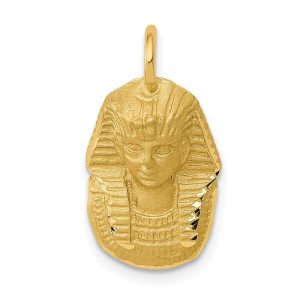 14k Yellow Gold Satin and Diamond Cut King Tut Charm