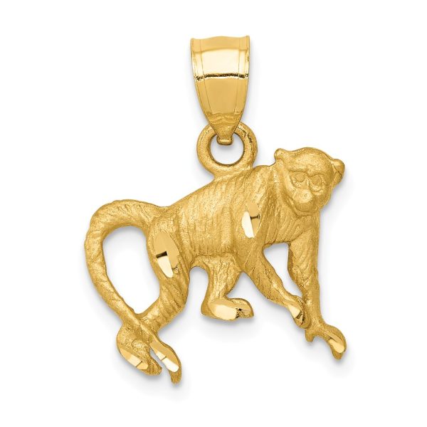 14k Yellow Gold Satin and Diamond Cut Monkey Pendant