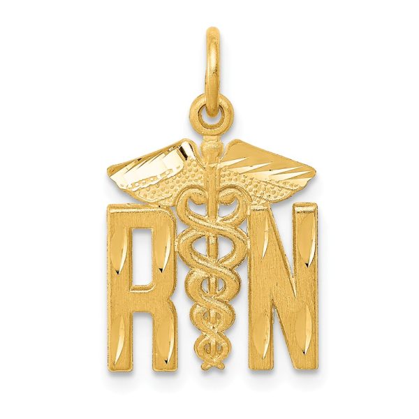 14k Yellow Gold Satin and Diamond Cut Nurse Charm