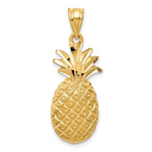 14k Yellow Gold Satin and Diamond Cut Pineapple Pendant