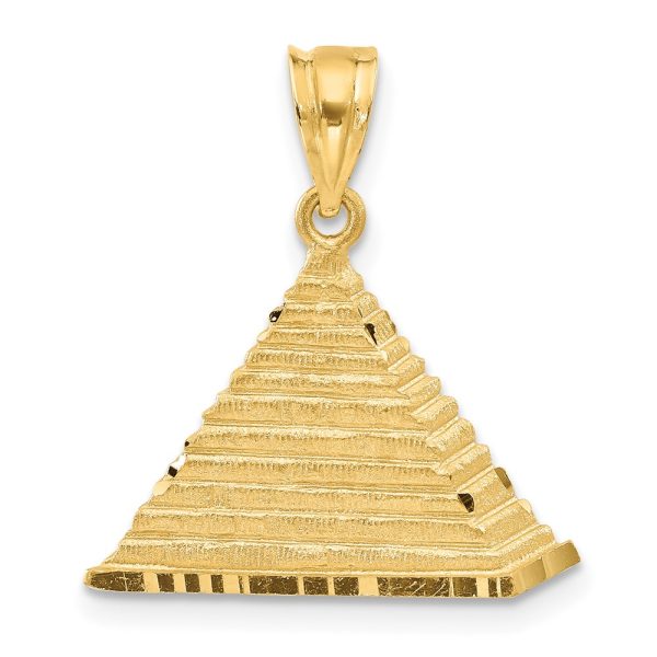 14k Yellow Gold Satin and Diamond Cut Pyramid Pendant