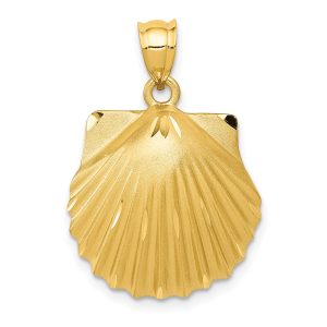 14k Yellow Gold Satin and Diamond Cut Seashell Pendant