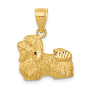 14k Yellow Gold Satin and Diamond Cut Shih Tzu Pendant